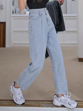DAZY Solid Double Button High Waist Zipper Fly Mom Fit Jeans